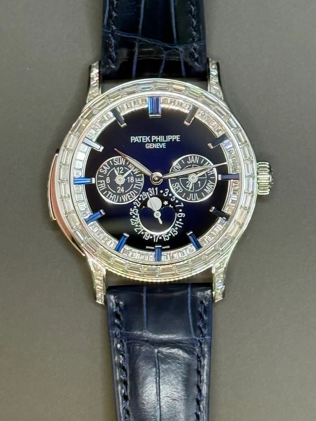 Patek Philippe Grand Complications Minute Repeater Perpetual Calendar 42mm Platinum Blue Dial Diamond Bezel (Ref 5374/300P-001) - WatchesOff5thWatch