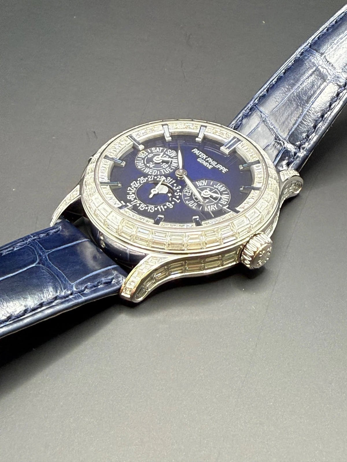 Patek Philippe Grand Complications Minute Repeater Perpetual Calendar 42mm Platinum Blue Dial Diamond Bezel (Ref 5374/300P-001) - WatchesOff5thWatch
