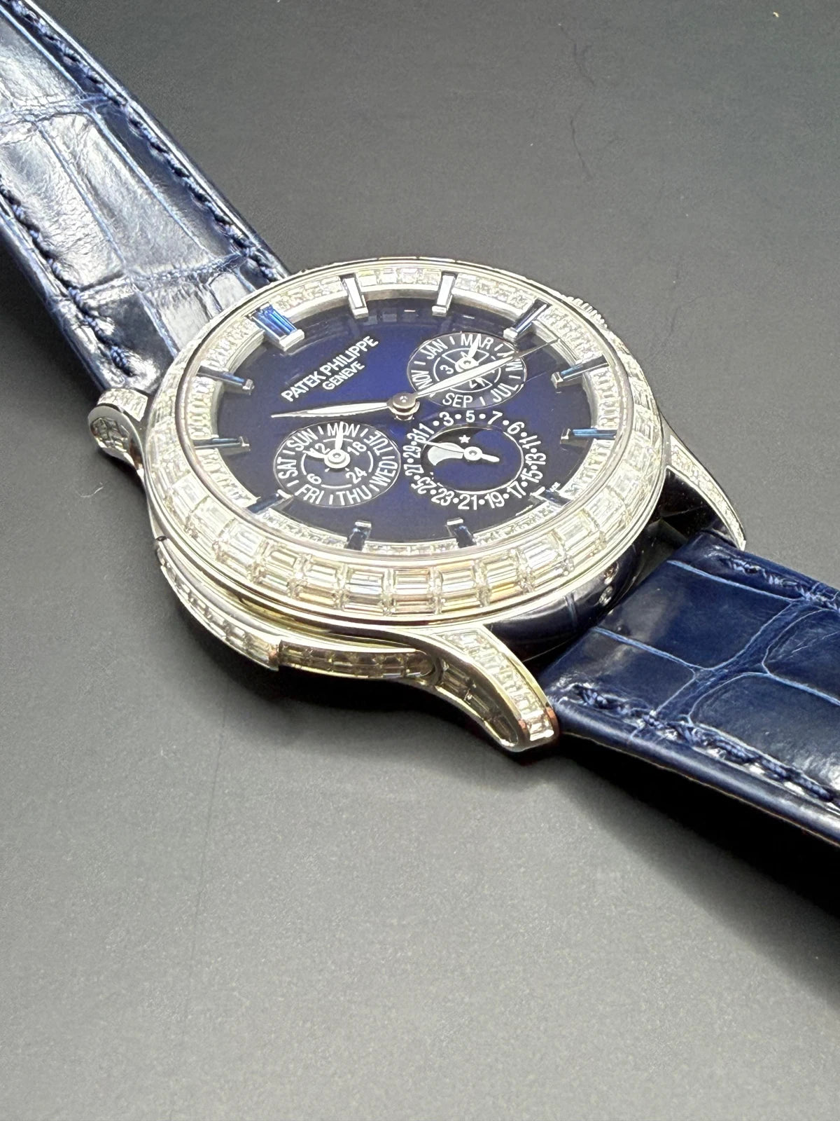 Patek Philippe Grand Complications Minute Repeater Perpetual Calendar 42mm Platinum Blue Dial Diamond Bezel (Ref 5374/300P-001) - WatchesOff5thWatch
