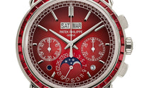 Thumbnail for Patek Philippe Grand Complications Perpetual Calendar Chronograph 41mm Platinum Lacquered Red Dial Ruby Bezel (Ref 5271/12P-010) - WatchesOff5thWatch