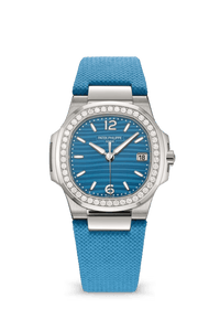 Thumbnail for Patek Philippe Nautilus 32mm 18K White Gold Azure Blue Dial Diamond Bezel (Ref 7010G-013) - WatchesOff5thWatch
