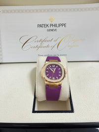 Thumbnail for Patek Philippe Nautilus 32mm Diamond Bezel Rose Gold Purple Wave Dial 7010R - 013 - WatchesOff5th