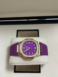 Thumbnail for Patek Philippe Nautilus 32mm Diamond Bezel Rose Gold Purple Wave Dial 7010R - 013 - WatchesOff5th