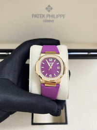 Thumbnail for Patek Philippe Nautilus 32mm Diamond Bezel Rose Gold Purple Wave Dial 7010R - 013 - WatchesOff5th