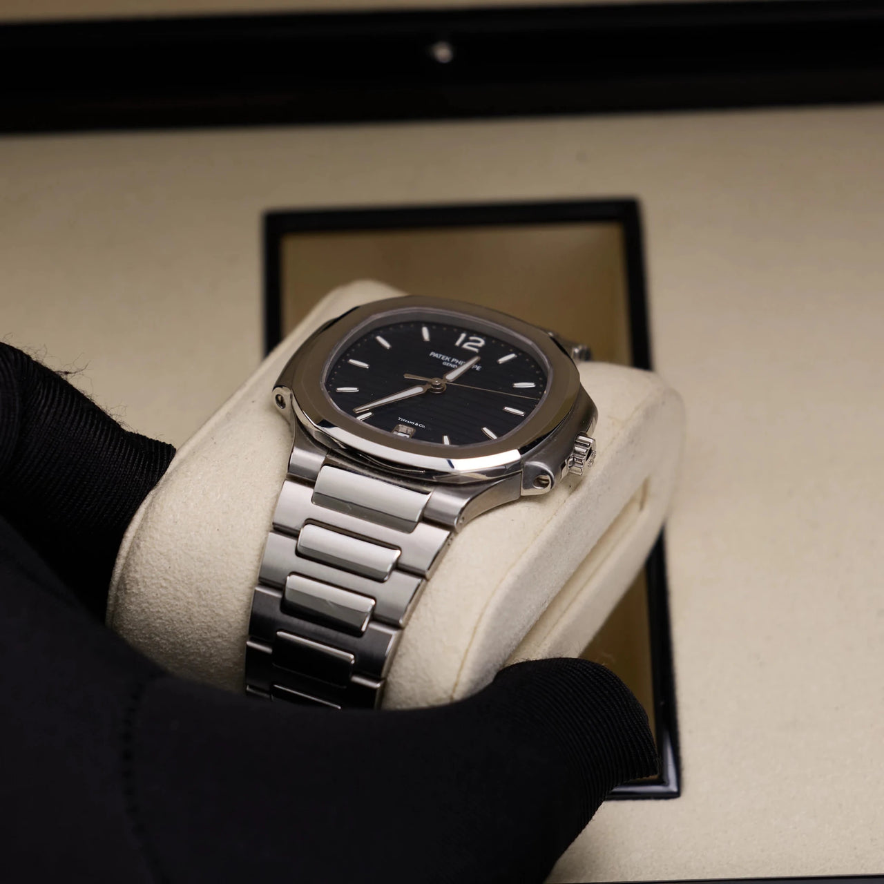 Patek Philippe Nautilus 35.2mm Stainless Steel Blue TIFFANY Dial Fixed Bezel Steel Bracelet (Ref 7118/1A-001) - WatchesOff5thWatch