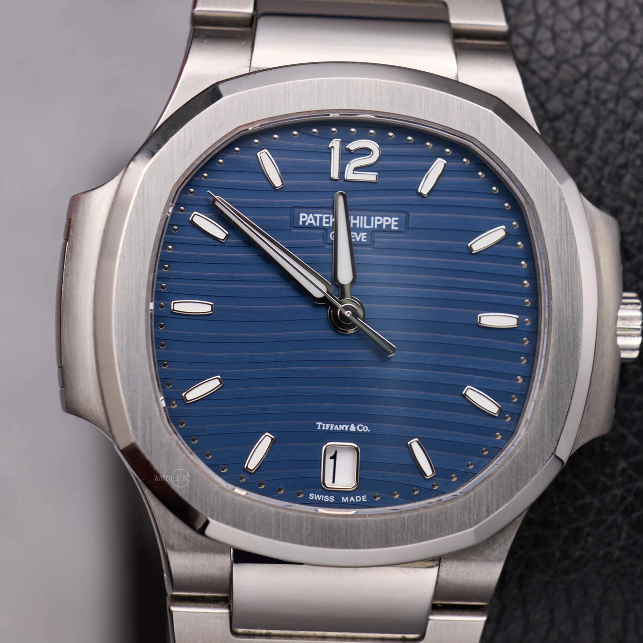 Patek Philippe Nautilus 35.2mm Stainless Steel Blue TIFFANY Dial Fixed Bezel Steel Bracelet (Ref 7118/1A-001) - WatchesOff5thWatch