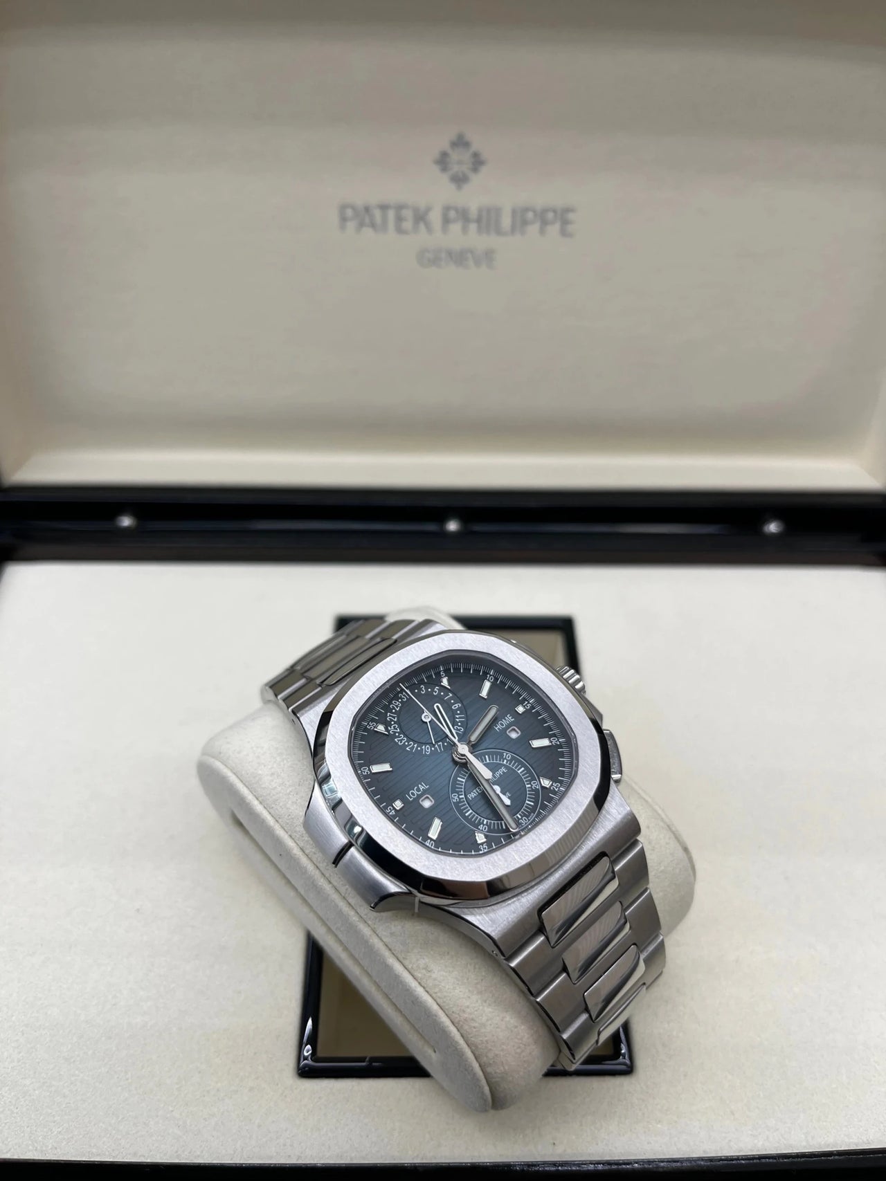Patek Philippe Nautilus 40 mm Steel Nautilus Travel Time Chronograph Blue Dial 5990/1A - 011 - WatchesOff5thWatch