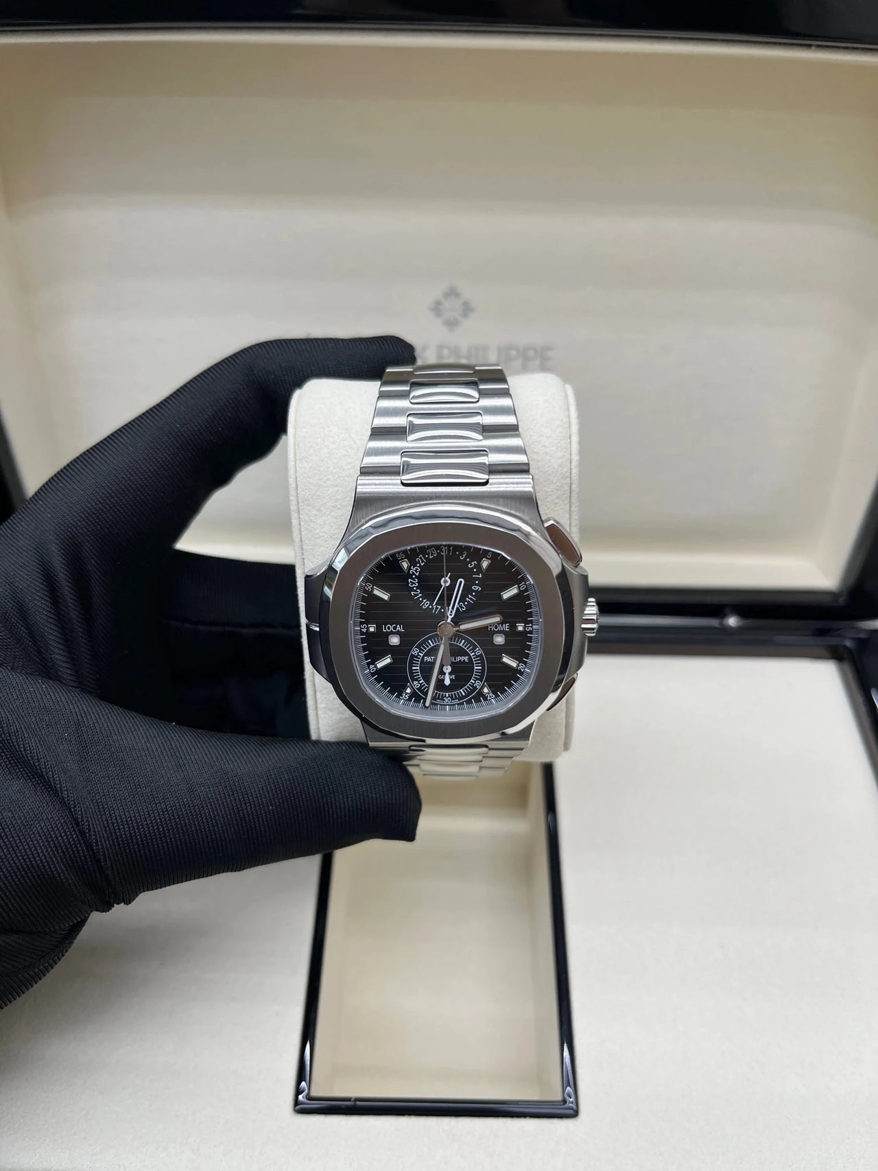 Patek Philippe Nautilus 40 mm Steel Nautilus Travel Time Chronograph Blue Dial 5990/1A - 011 - WatchesOff5thWatch