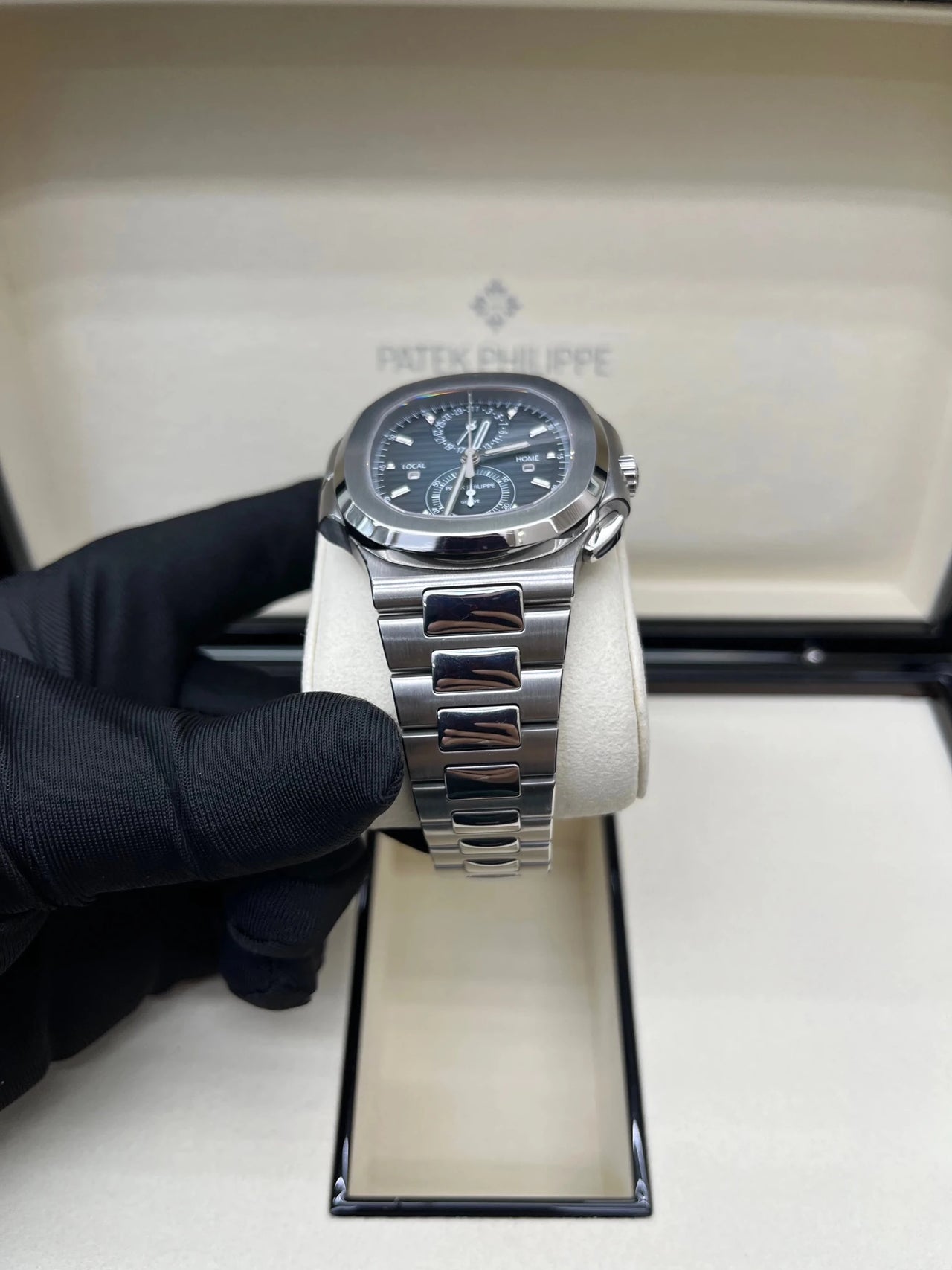 Patek Philippe Nautilus 40 mm Steel Nautilus Travel Time Chronograph Blue Dial 5990/1A - 011 - WatchesOff5thWatch