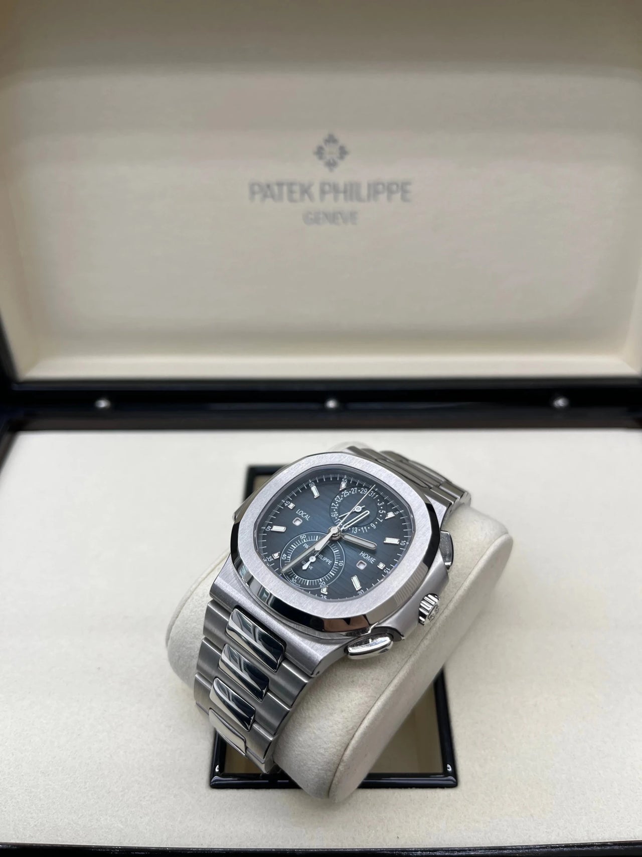 Patek Philippe Nautilus 40 mm Steel Nautilus Travel Time Chronograph Blue Dial 5990/1A - 011 - WatchesOff5thWatch