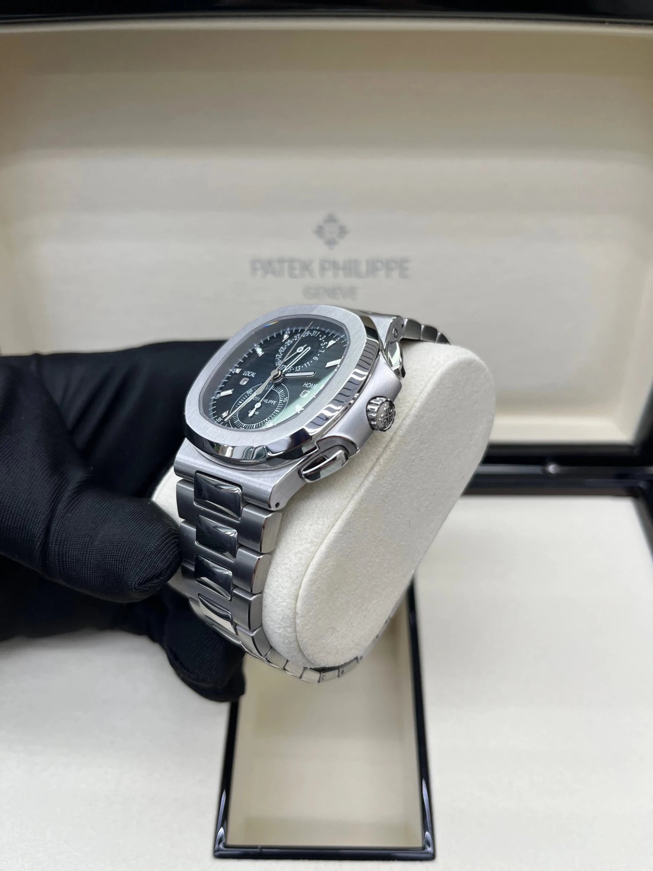 Patek Philippe Nautilus 40 mm Steel Nautilus Travel Time Chronograph Blue Dial 5990/1A - 011 - WatchesOff5thWatch