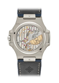 Thumbnail for Patek Philippe Nautilus 50th Anniversary 41mm 18K White Gold Sunburst Blue Embossed Dial Baguette Diamond Hour Markers (Ref 5810G-001) - WatchesOff5thWatch