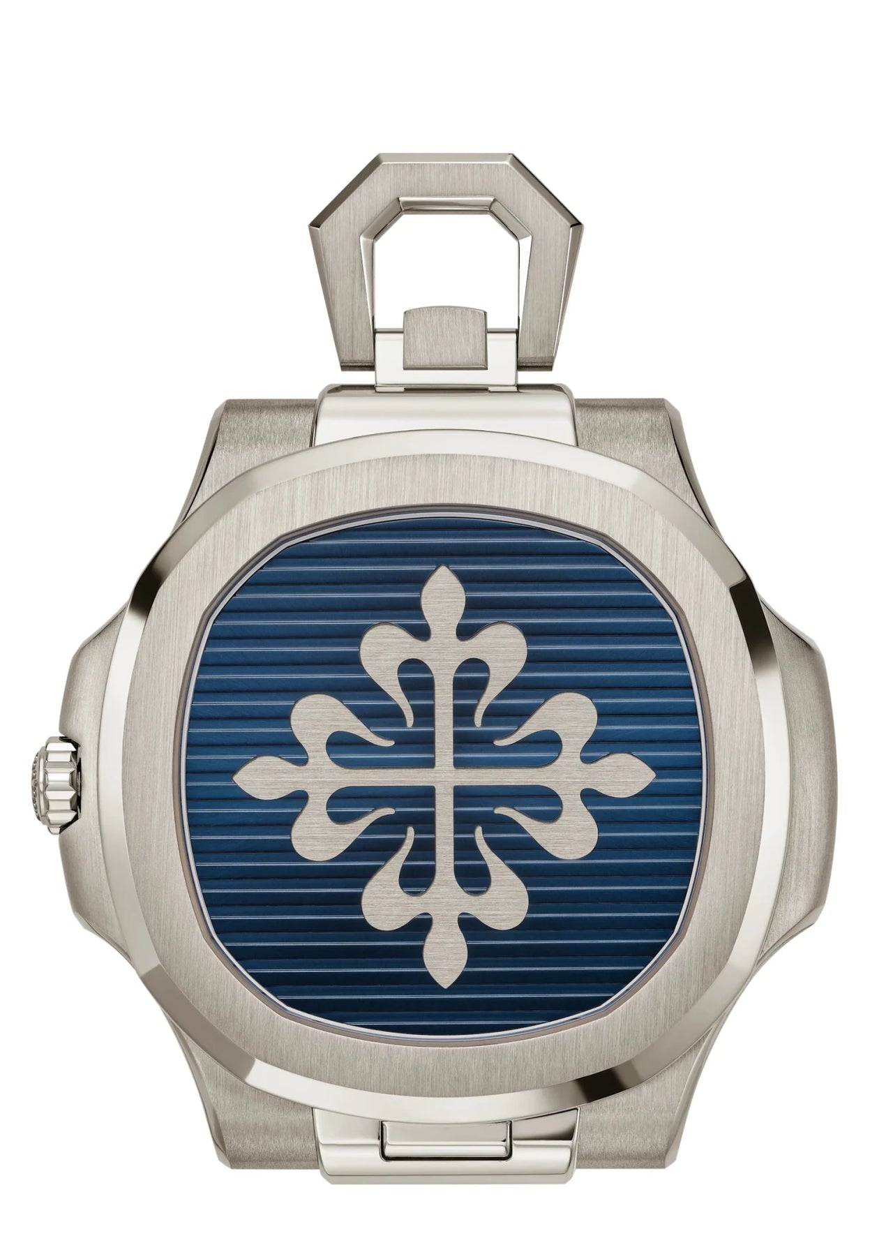 Patek Philippe Nautilus 50th Anniversary Desk Clock 50.65mm 18K White Gold Sunburst Blue Embossed Dial Baguette Diamond Hour Markers (Ref 958G-001) - WatchesOff5thWatch