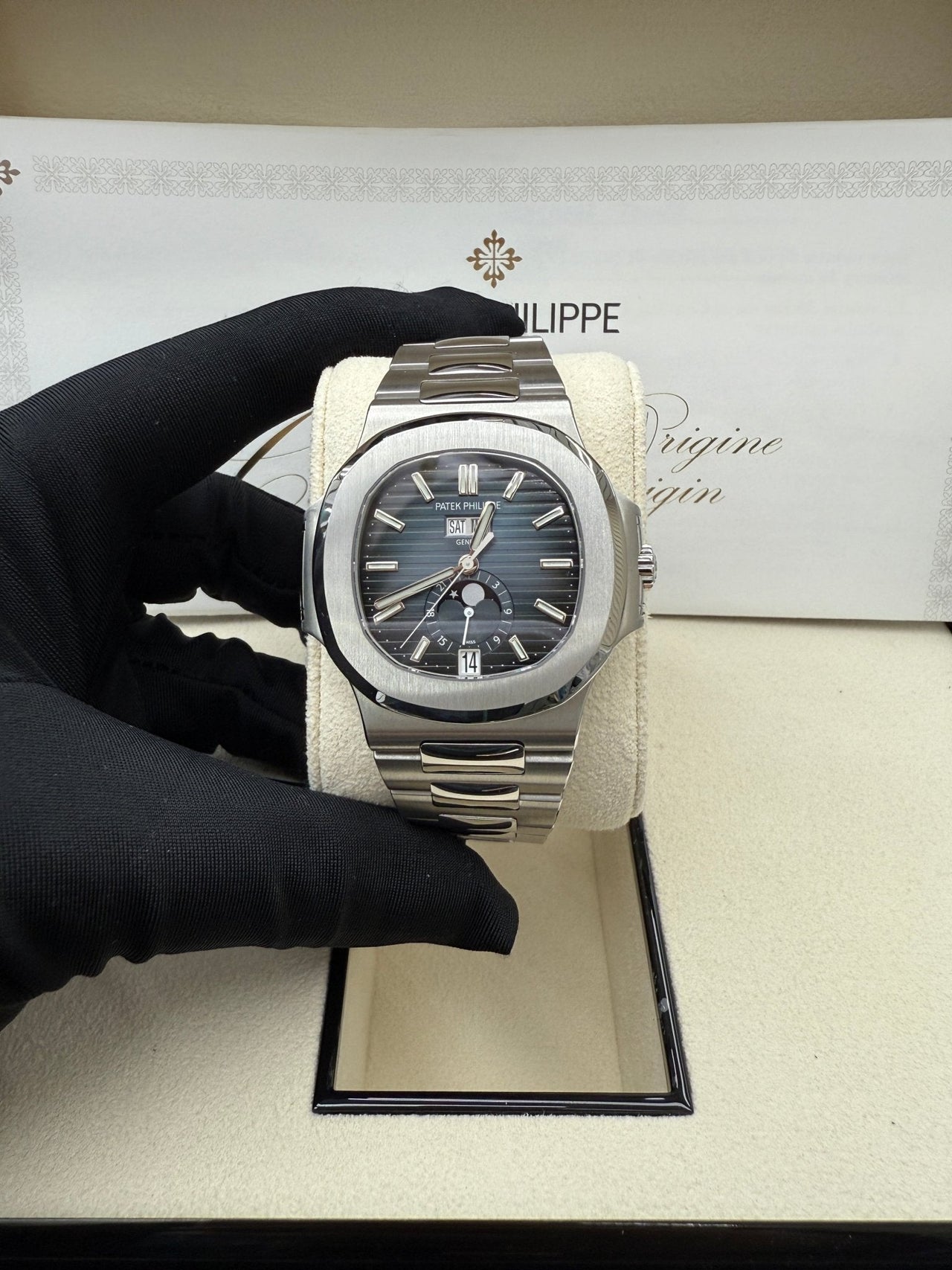 Patek Philippe Nautilus Annual Calendar Stainless Steel with Blue Dial/ Moon Phase (Ref5726/1A - 014) - WatchesOff5thWatch