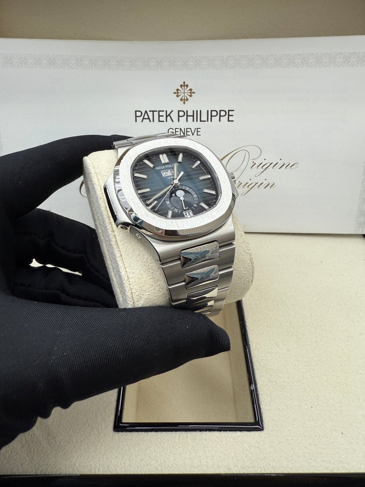 Patek Philippe Nautilus Annual Calendar Stainless Steel with Blue Dial/ Moon Phase (Ref5726/1A - 014) - WatchesOff5thWatch