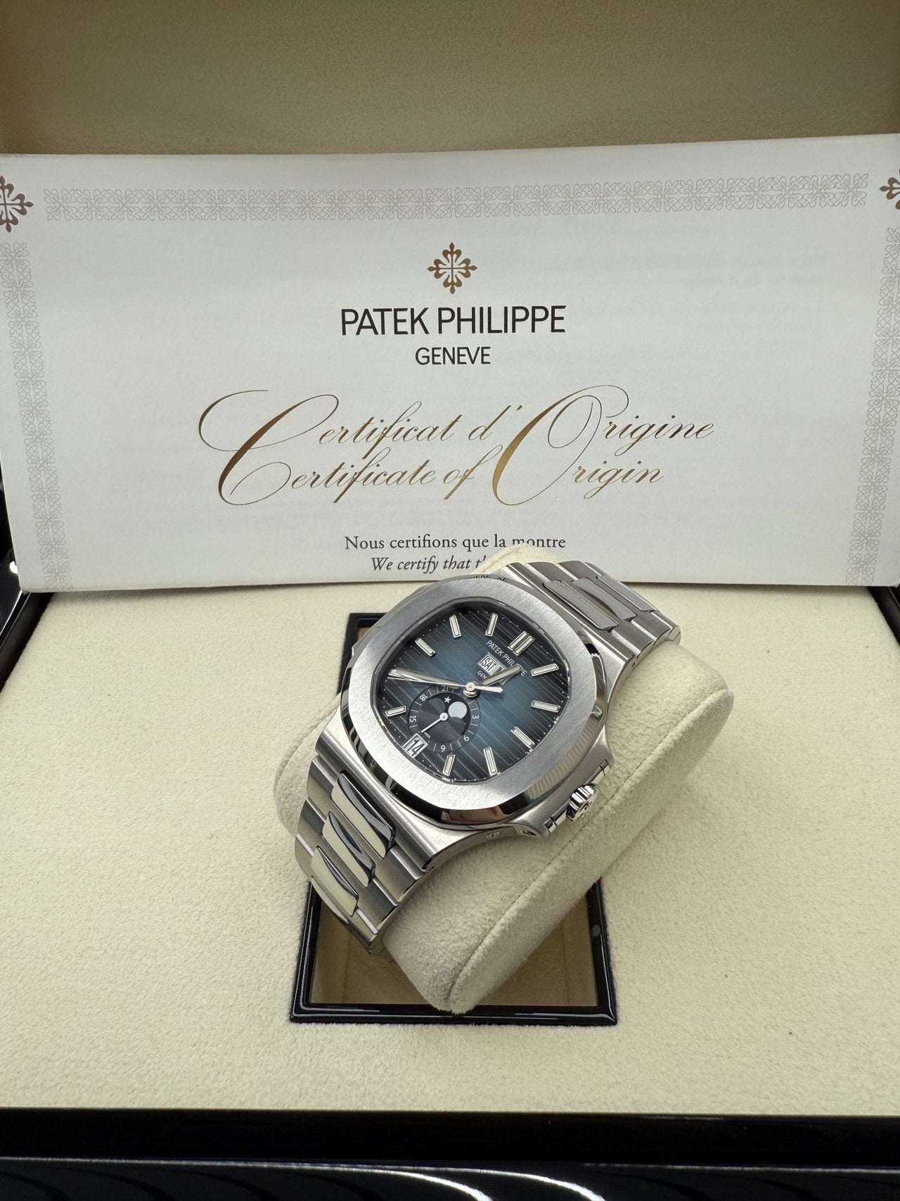 Patek Philippe Nautilus Annual Calendar Stainless Steel with Blue Dial/ Moon Phase (Ref5726/1A - 014) - WatchesOff5thWatch