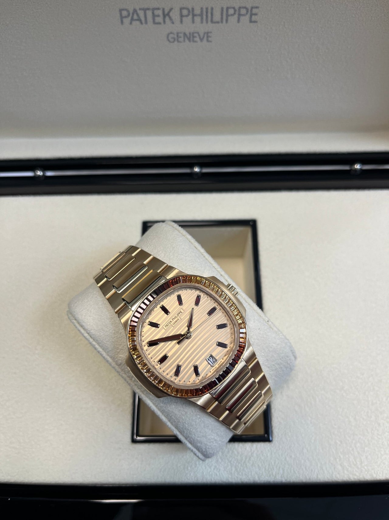 Patek Philippe Nautilus Automatic Rose Gold Baguette Cognac Bezel 7118/1300R - 001 - WatchesOff5thWatch