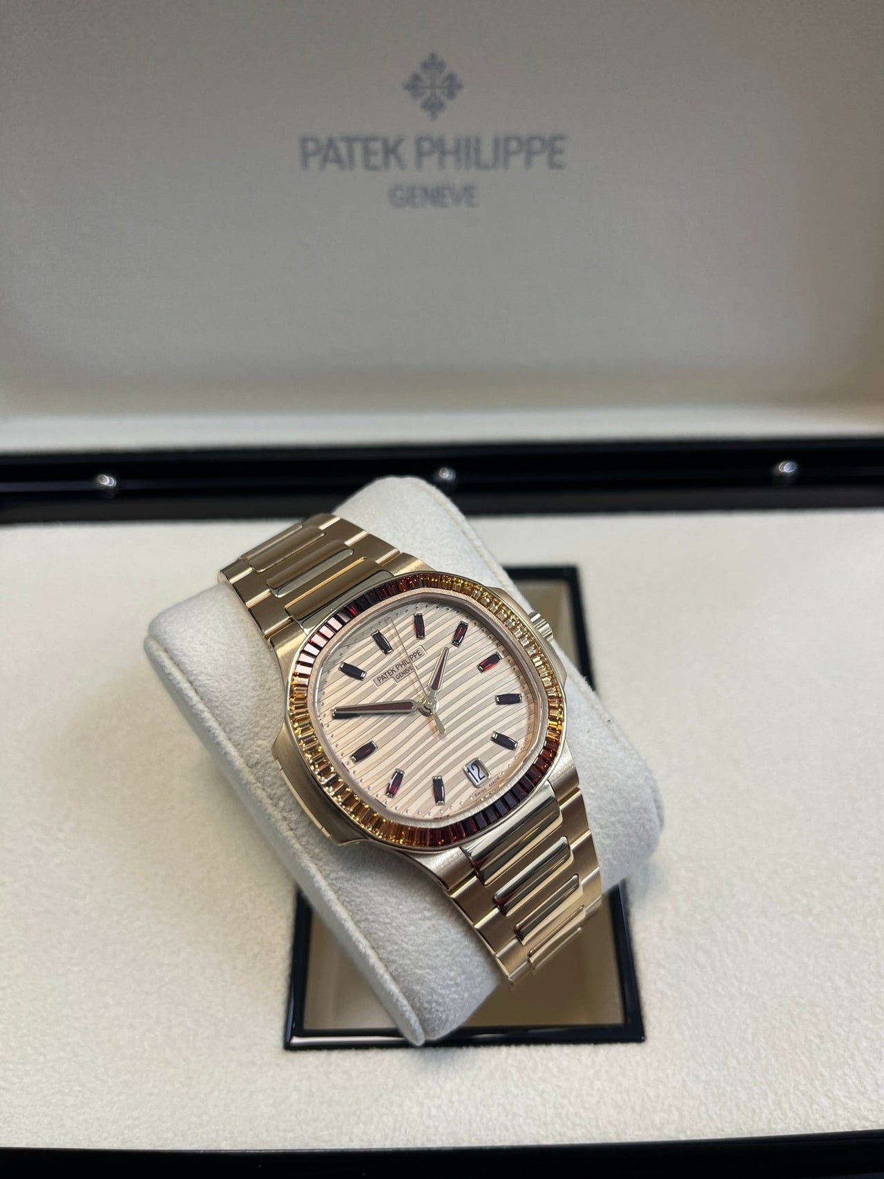 Patek Philippe Nautilus Automatic Rose Gold Baguette Cognac Bezel 7118/1300R - 001 - WatchesOff5thWatch