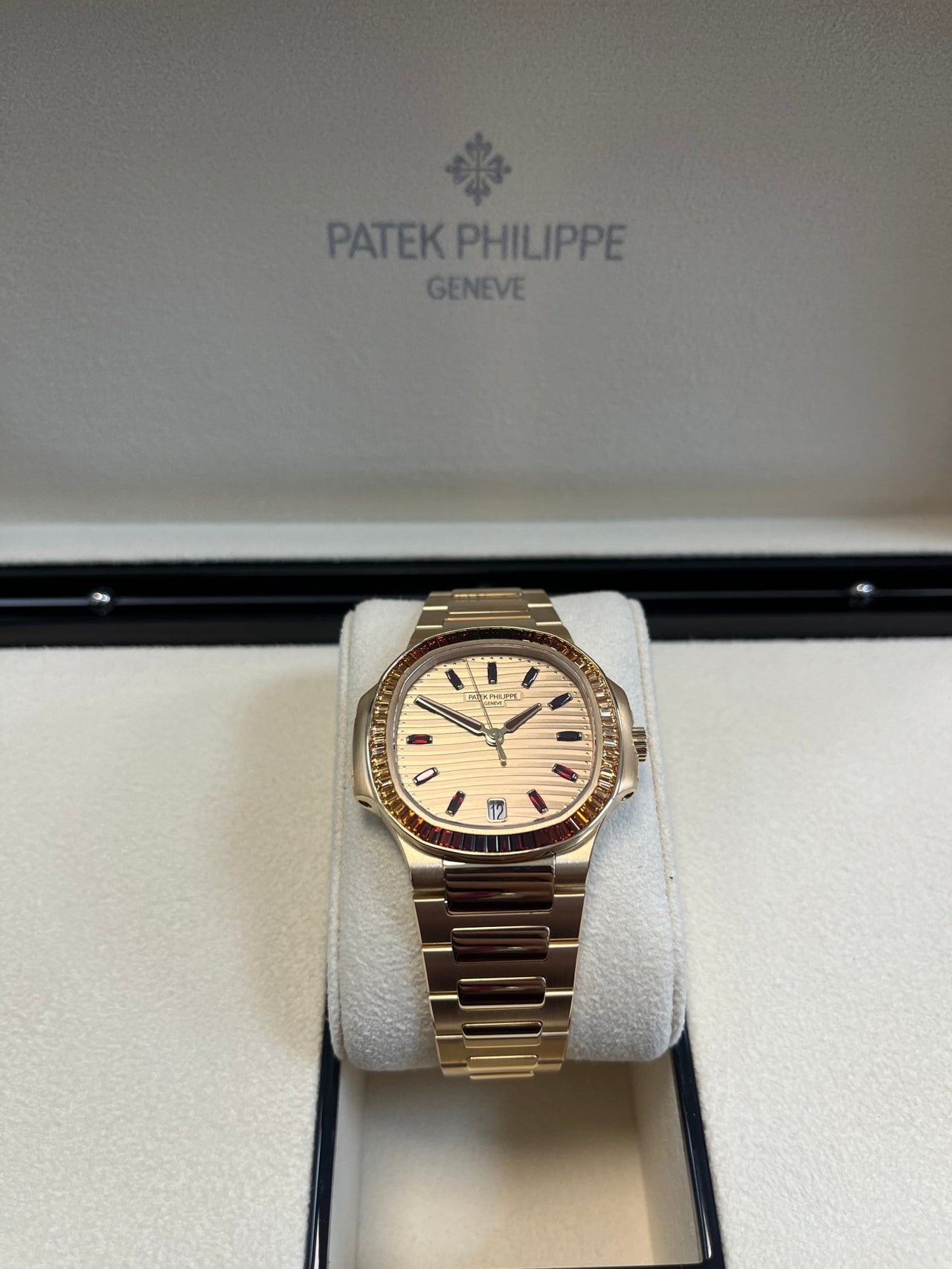 Patek Philippe Nautilus Automatic Rose Gold Baguette Cognac Bezel 7118/1300R - 001 - WatchesOff5thWatch