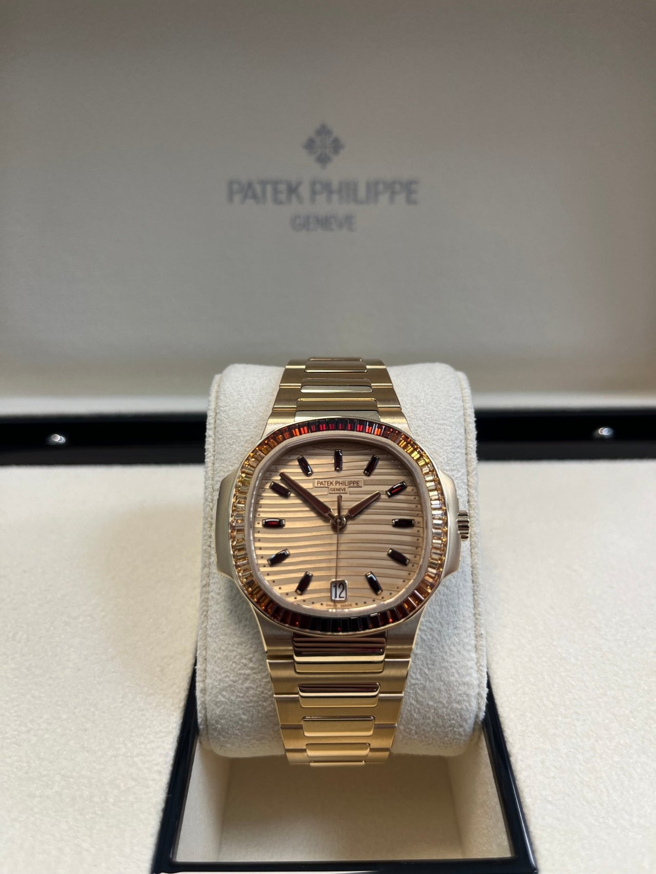 Patek Philippe Nautilus Automatic Rose Gold Baguette Cognac Bezel 7118/1300R - 001 - WatchesOff5thWatch