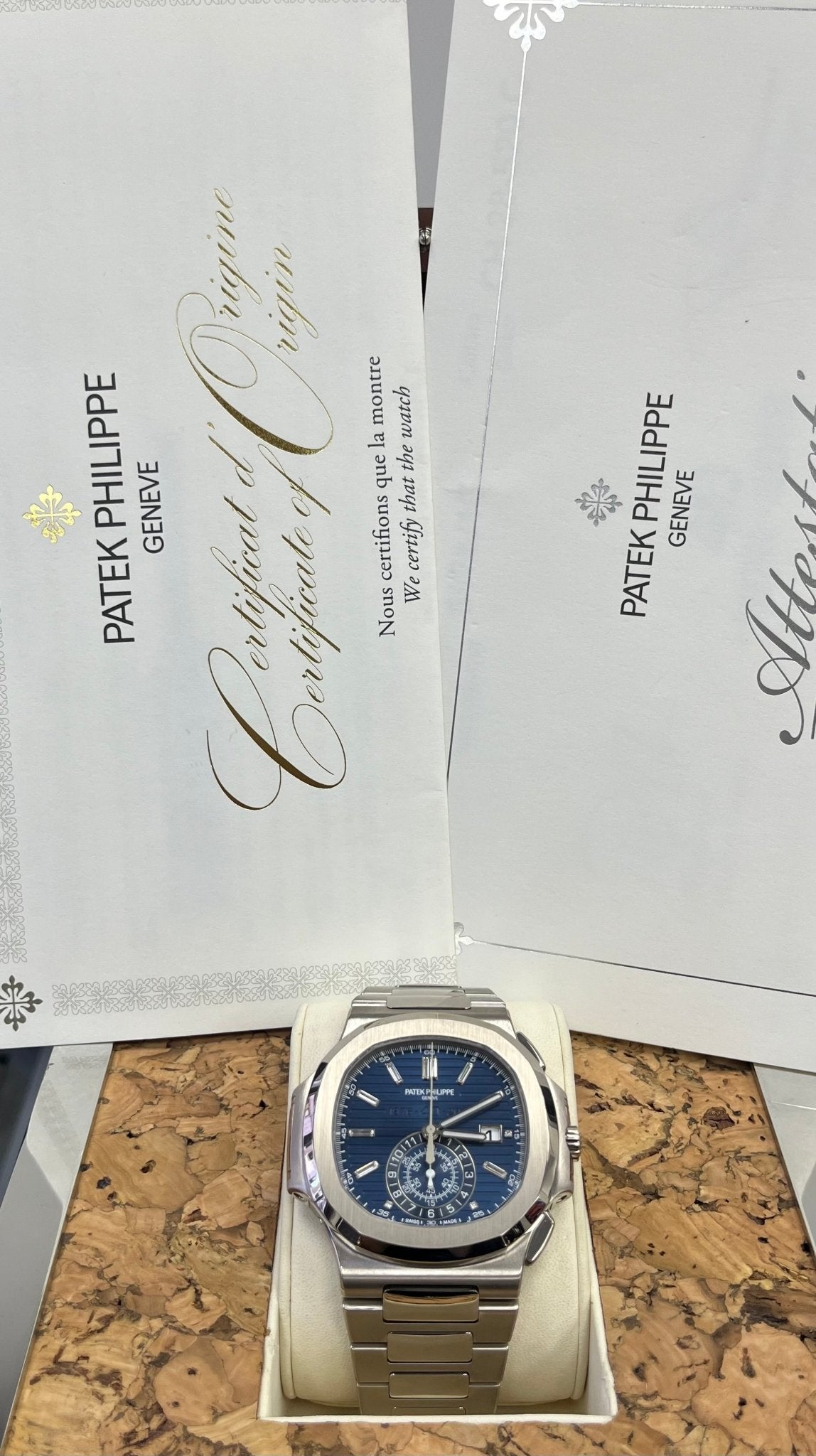 Patek Philippe Nautilus Chronograph White Gold Blue Dial 44mm Reference # 5976 - WatchesOff5thWatch