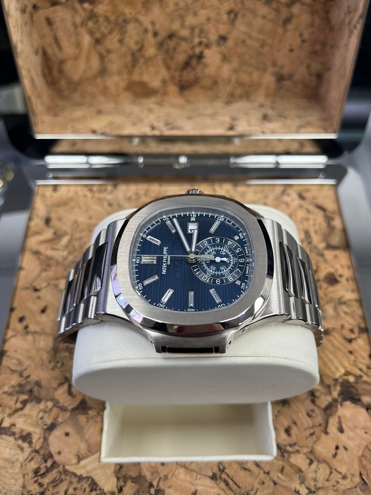 Patek Philippe Nautilus Chronograph White Gold Blue Dial 44mm Reference # 5976 - WatchesOff5thWatch