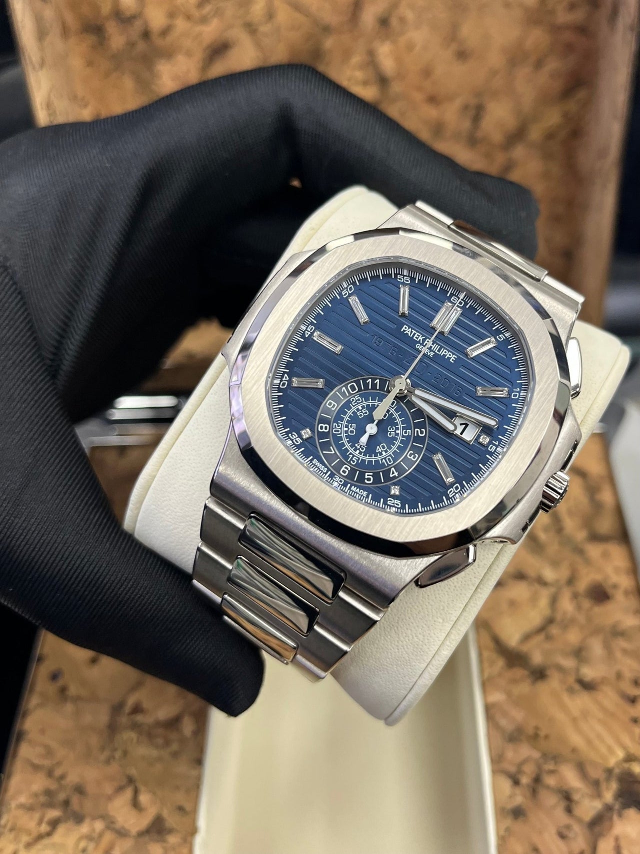 Patek Philippe Nautilus Chronograph White Gold Blue Dial 44mm Reference # 5976 - WatchesOff5thWatch