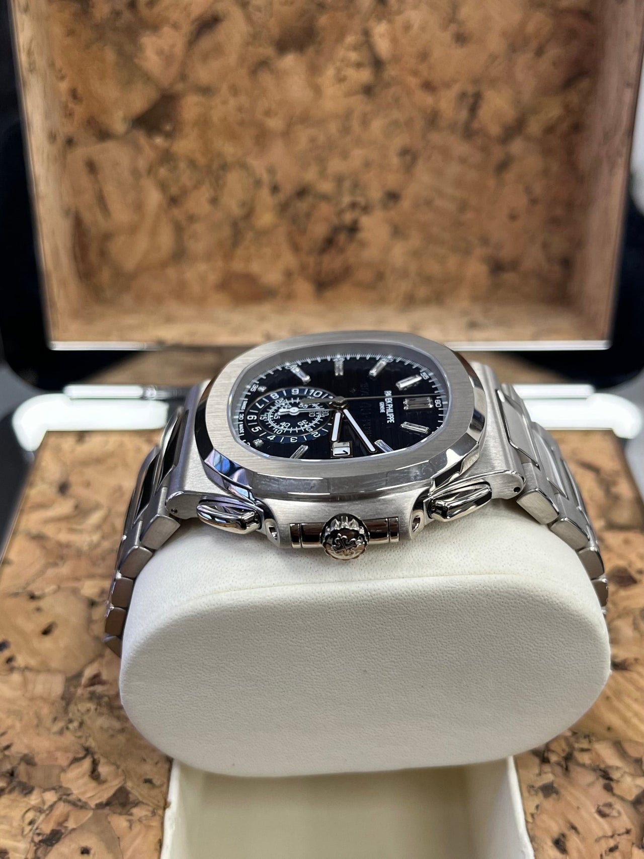 Patek Philippe Nautilus Chronograph White Gold Blue Dial 44mm Reference # 5976 - WatchesOff5thWatch