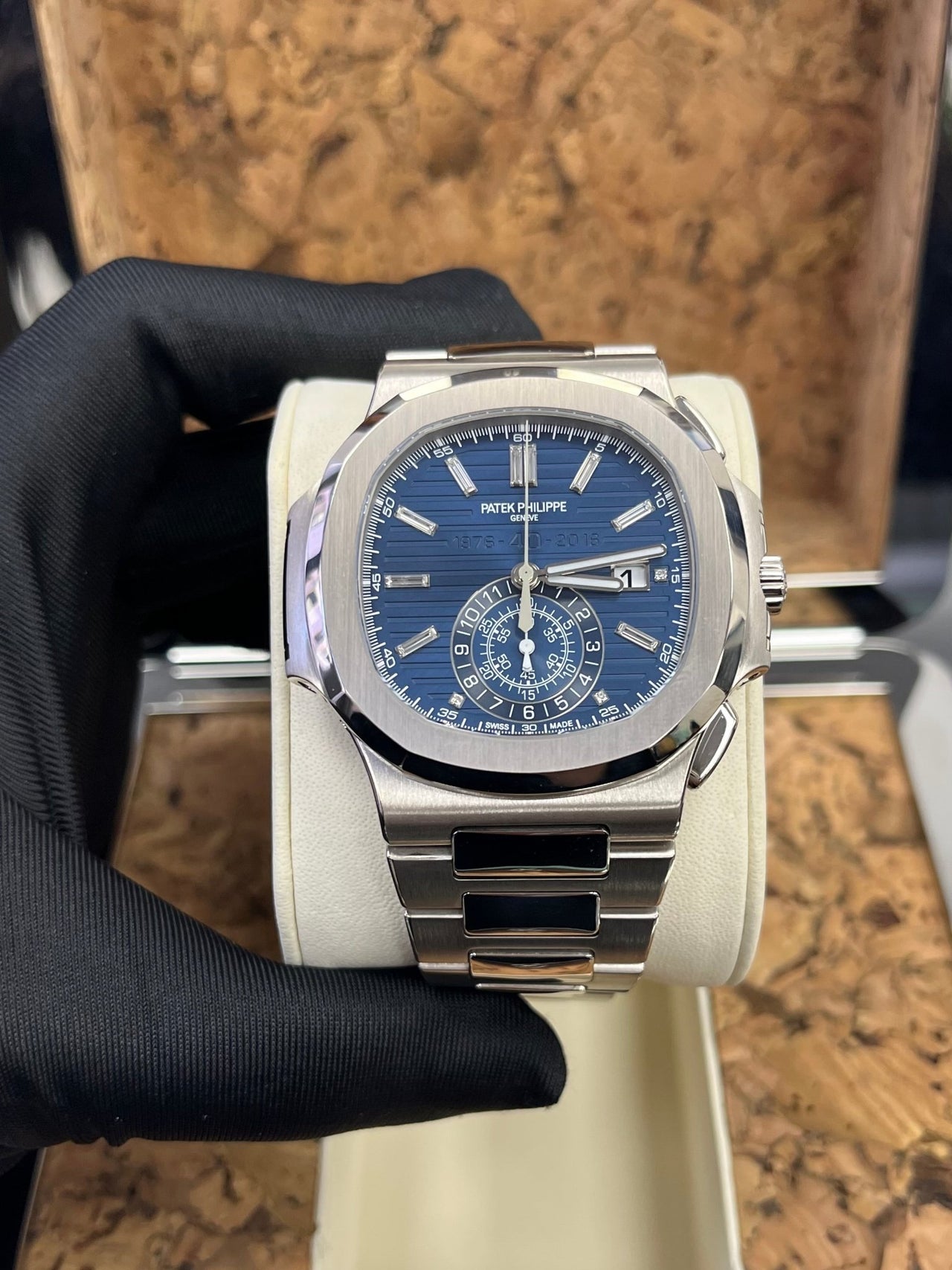 Patek Philippe Nautilus Chronograph White Gold Blue Dial 44mm Reference # 5976 - WatchesOff5thWatch