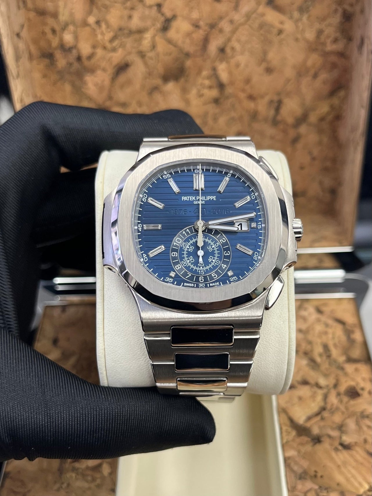 Patek Philippe Nautilus Chronograph White Gold Blue Dial 44mm Reference # 5976 - WatchesOff5thWatch