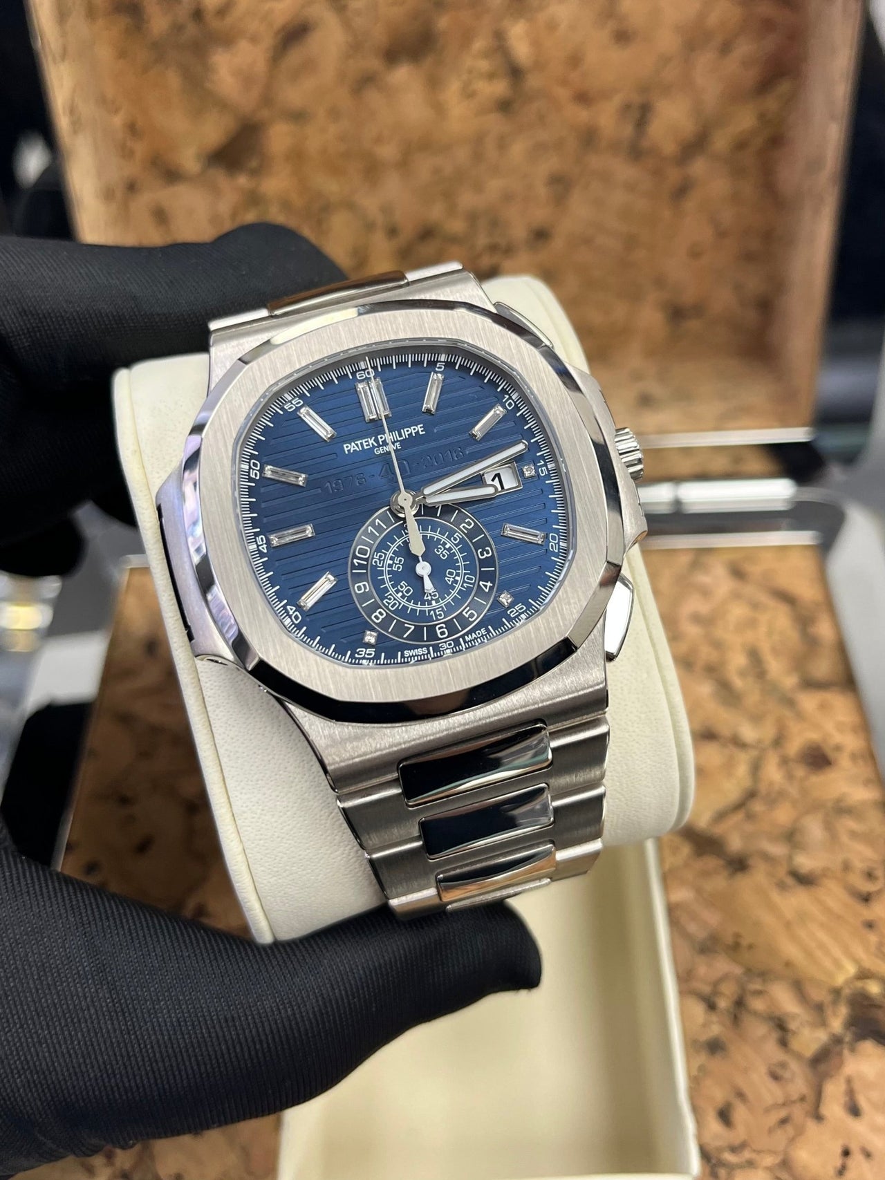 Patek Philippe Nautilus Chronograph White Gold Blue Dial 44mm Reference # 5976 - WatchesOff5thWatch