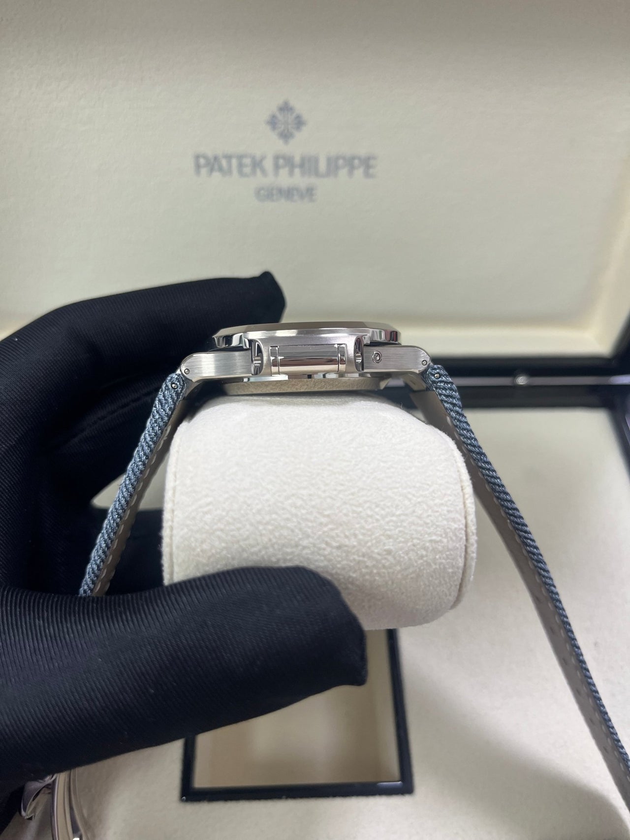 Patek Philippe Nautilus Flyback Chronograph White Gold Blue - Gray Dial 5980/60G - WatchesOff5th