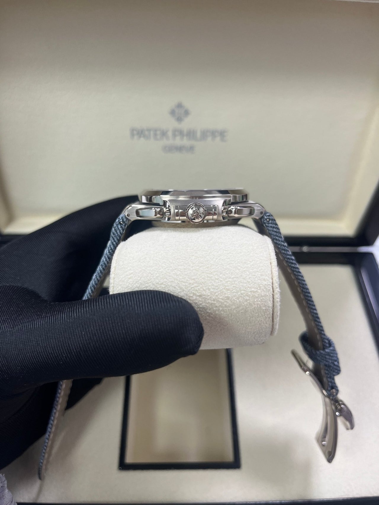 Patek Philippe Nautilus Flyback Chronograph White Gold Blue - Gray Dial 5980/60G - WatchesOff5th