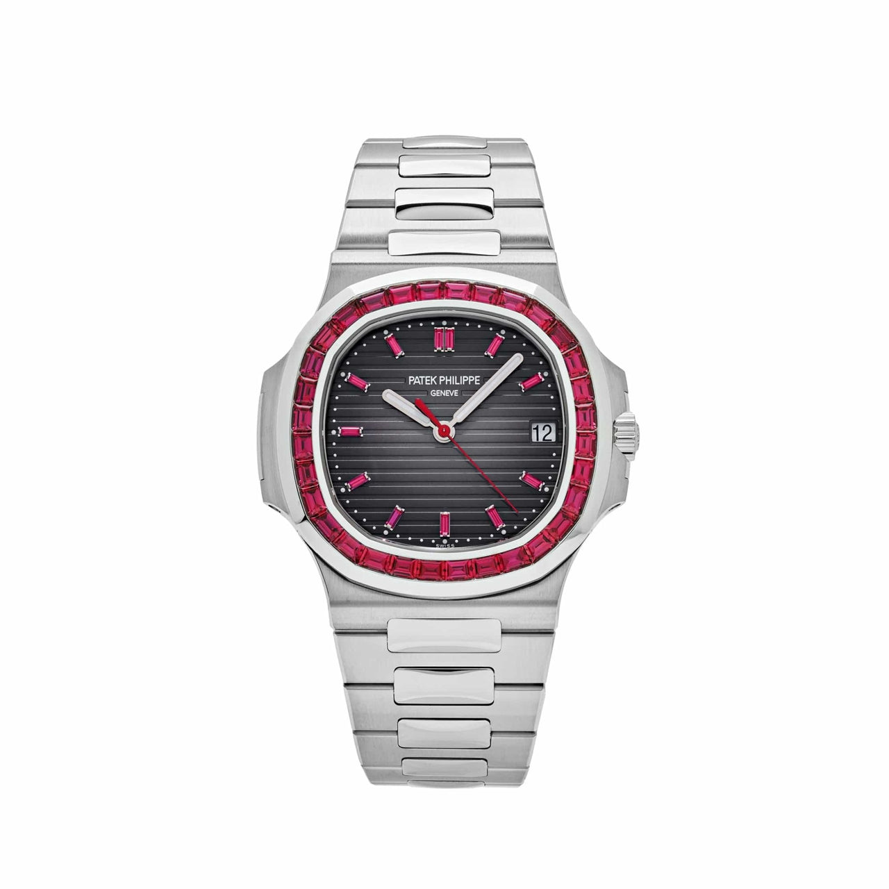 Patek Philippe Nautilus 5711/112P-001 platinum grey dial with baguette ruby bezel