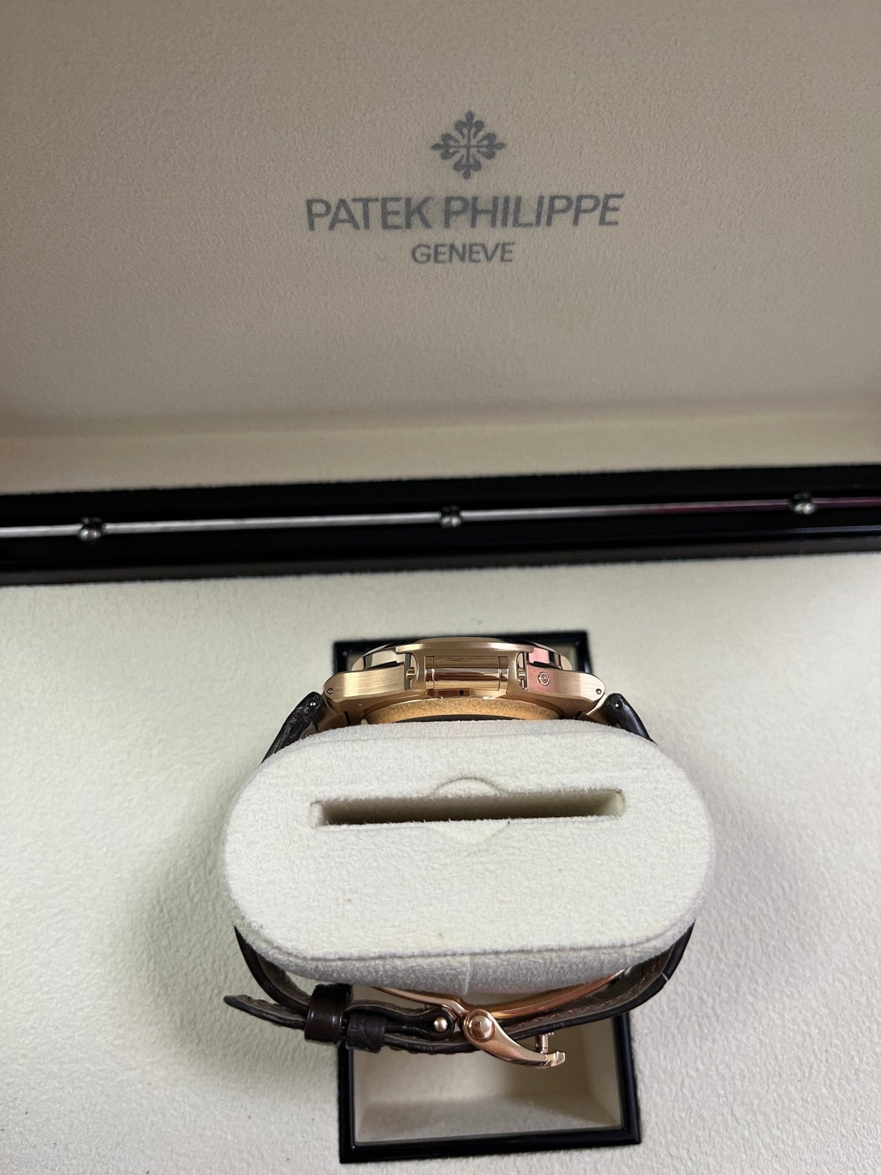 Patek Philippe Nautilus Rose Gold/ Brown Dial/ Leather Strap (Ref#5980R - 001) - WatchesOff5thWatch