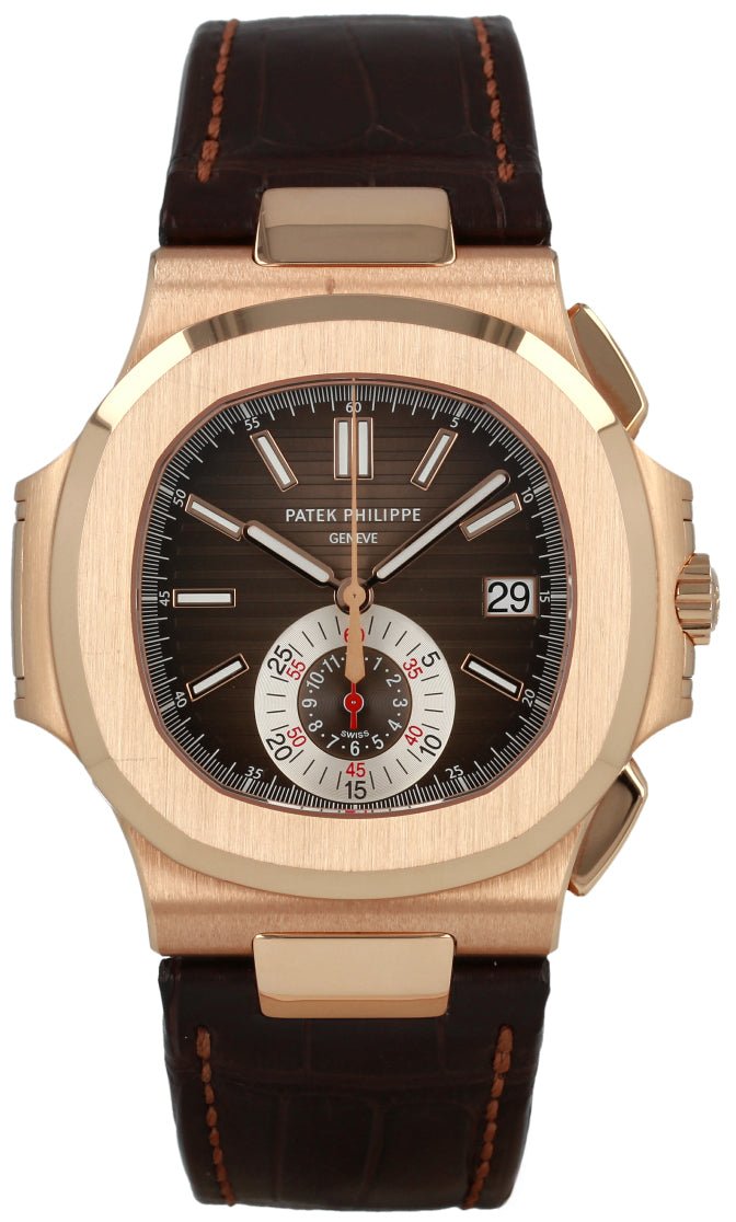 Patek Philippe Nautilus Rose Gold/ Brown Dial/ Leather Strap (Ref#5980R - 001) - WatchesOff5thWatch