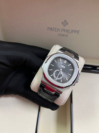 Thumbnail for Patek Philippe Nautilus Stainless Steel Moon Phase Black Leather Strap (Ref#5726A - 001) - WatchesOff5thWatch