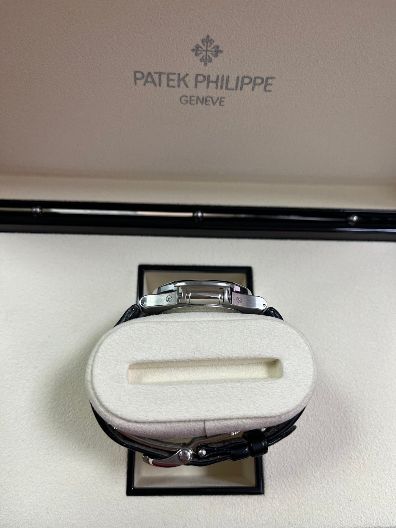 Patek Philippe Nautilus Stainless Steel Moon Phase Black Leather Strap (Ref#5726A - 001) - WatchesOff5thWatch