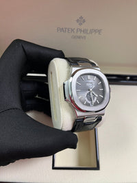 Thumbnail for Patek Philippe Nautilus Stainless Steel Moon Phase Black Leather Strap (Ref#5726A - 001) - WatchesOff5thWatch