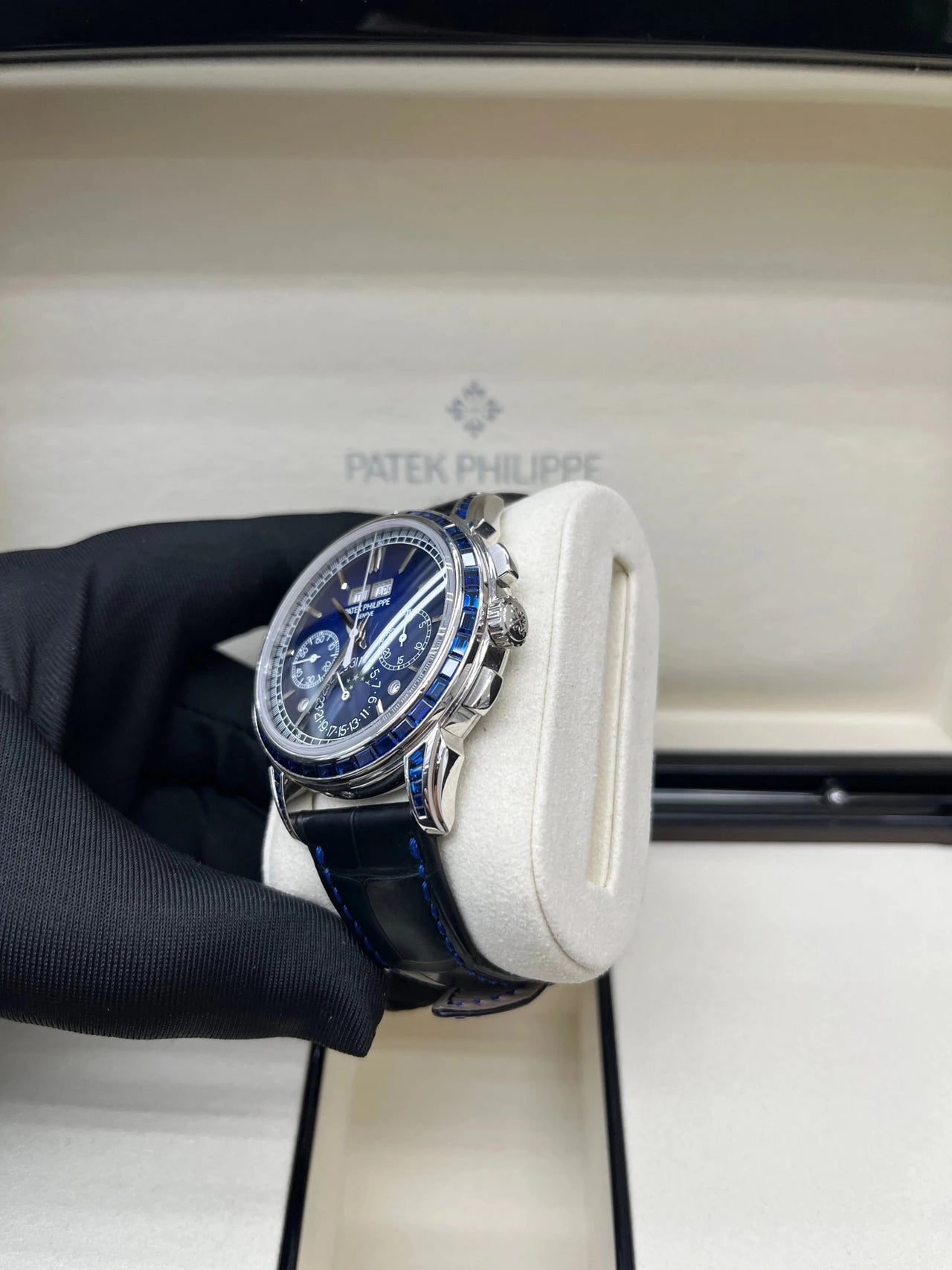Patek Philippe Perpetual Calendar Chronograph Grand Complications Perpetual Calendar Chrono Platinum Baguette Blue Sapphires 5271/11P - WatchesOff5thWatch