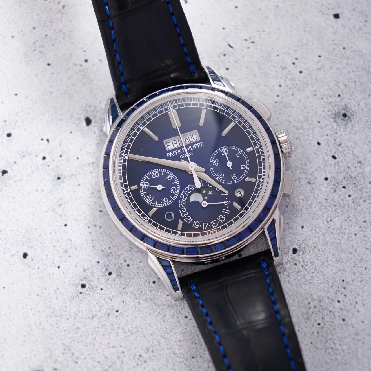 Patek Philippe Perpetual Calendar Chronograph Grand Complications Perpetual Calendar Chrono Platinum Baguette Blue Sapphires 5271/11P - WatchesOff5thWatch