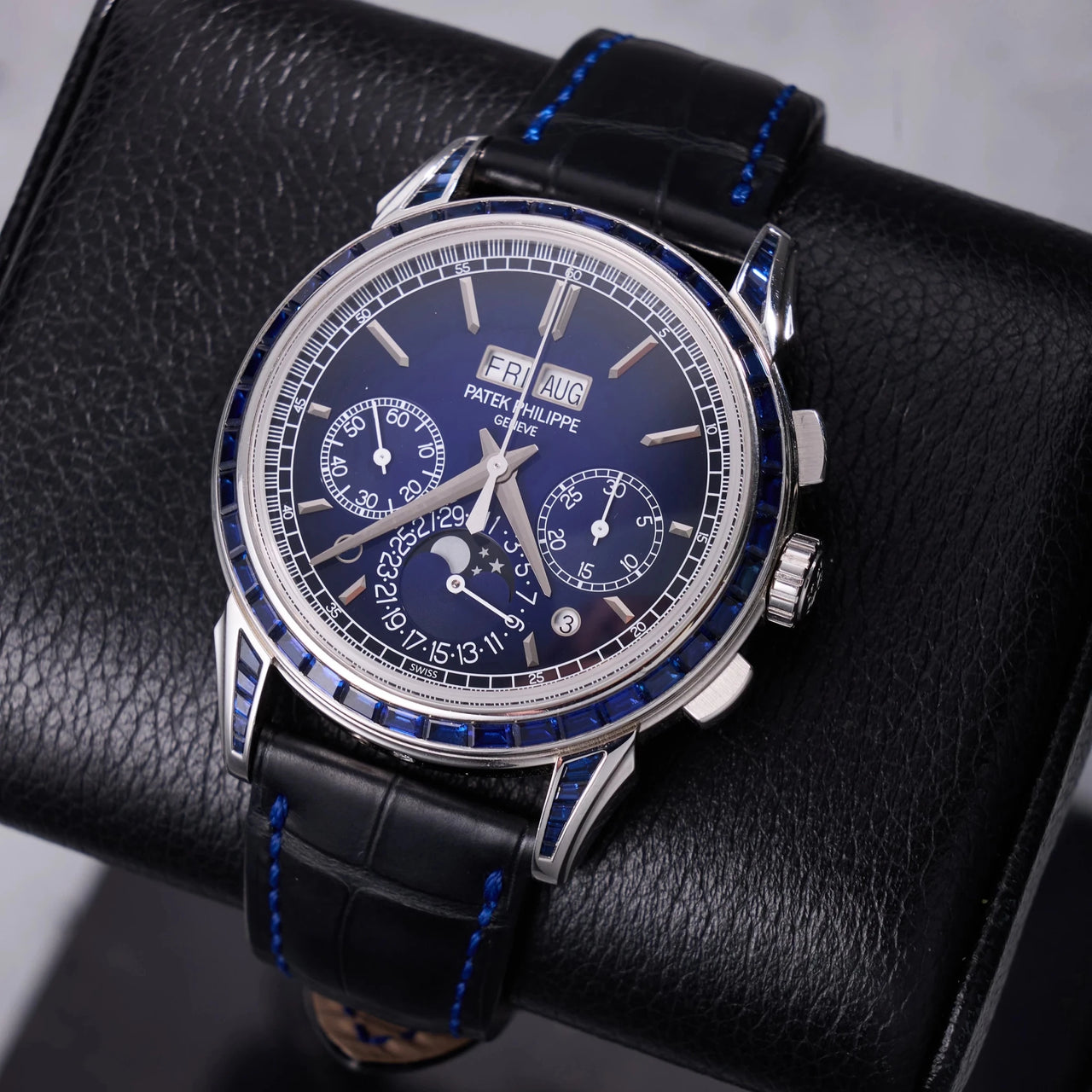 Patek Philippe Perpetual Calendar Chronograph Grand Complications Perpetual Calendar Chrono Platinum Baguette Blue Sapphires 5271/11P - WatchesOff5thWatch