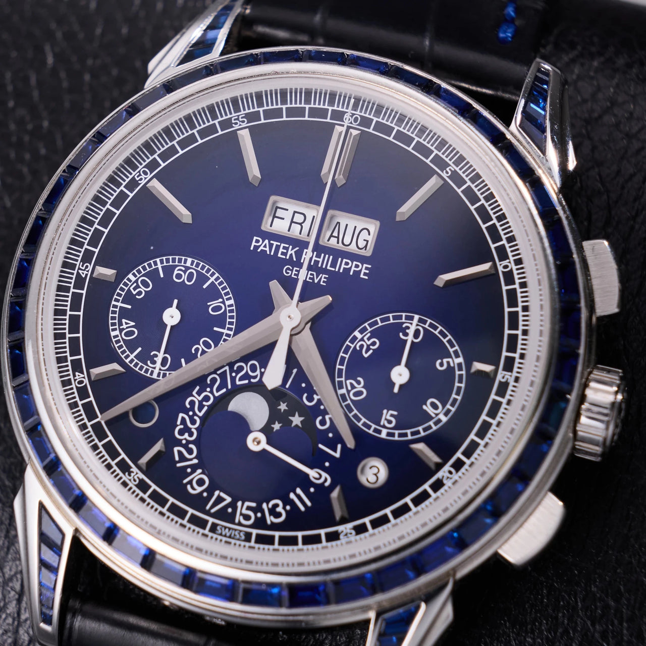 Patek Philippe Perpetual Calendar Chronograph Grand Complications Perpetual Calendar Chrono Platinum Baguette Blue Sapphires 5271/11P - WatchesOff5thWatch