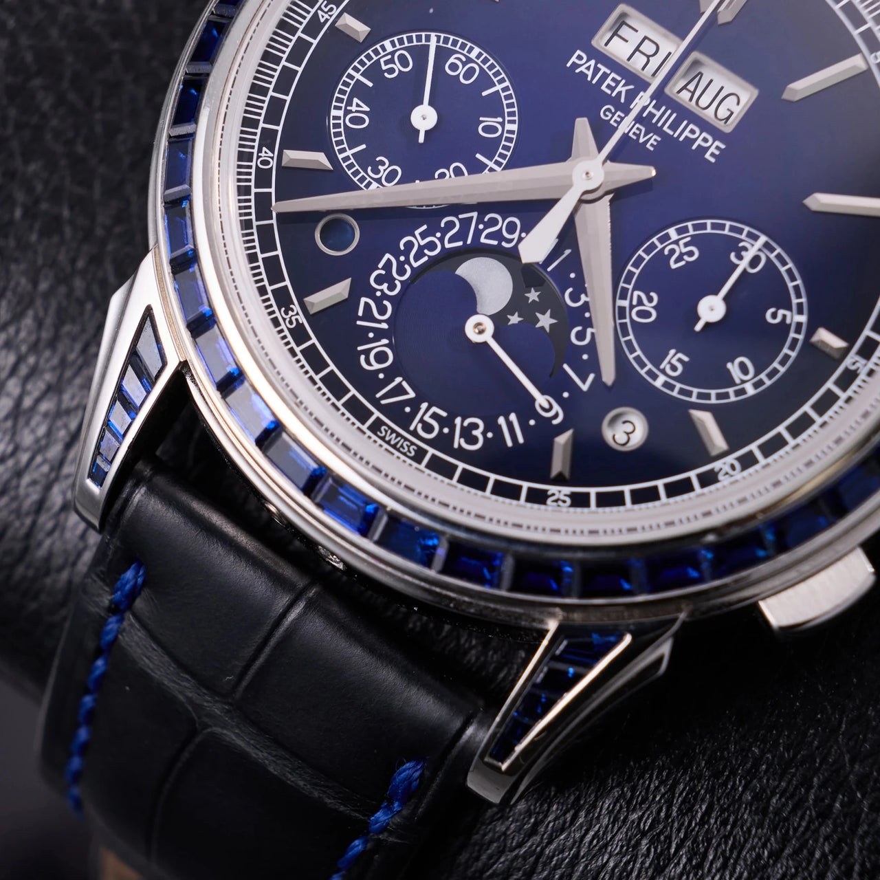 Patek Philippe Perpetual Calendar Chronograph Grand Complications Perpetual Calendar Chrono Platinum Baguette Blue Sapphires 5271/11P - WatchesOff5thWatch