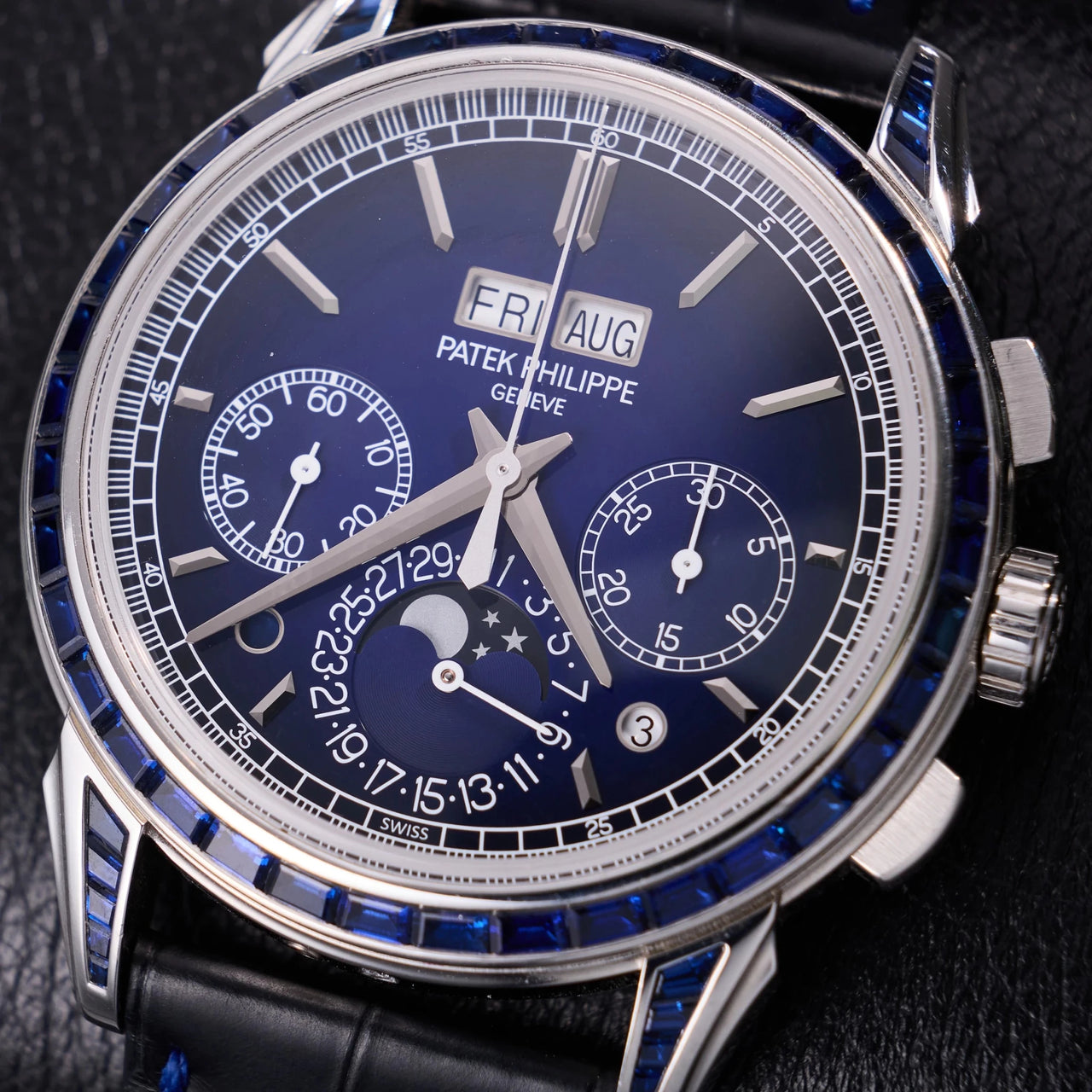 Patek Philippe Perpetual Calendar Chronograph Grand Complications Perpetual Calendar Chrono Platinum Baguette Blue Sapphires 5271/11P - WatchesOff5thWatch