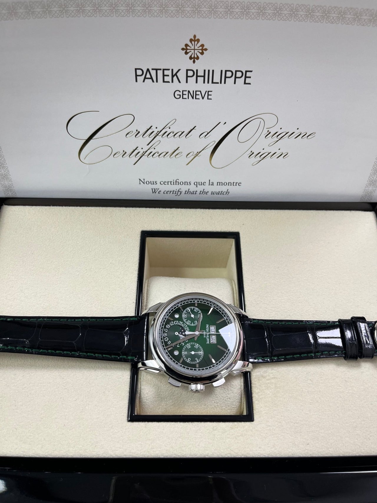 Patek Philippe Perpetual Calendar Chronograph Grand Complications Platinum Green Dial 5270P-0014 - WatchesOff5thWatch