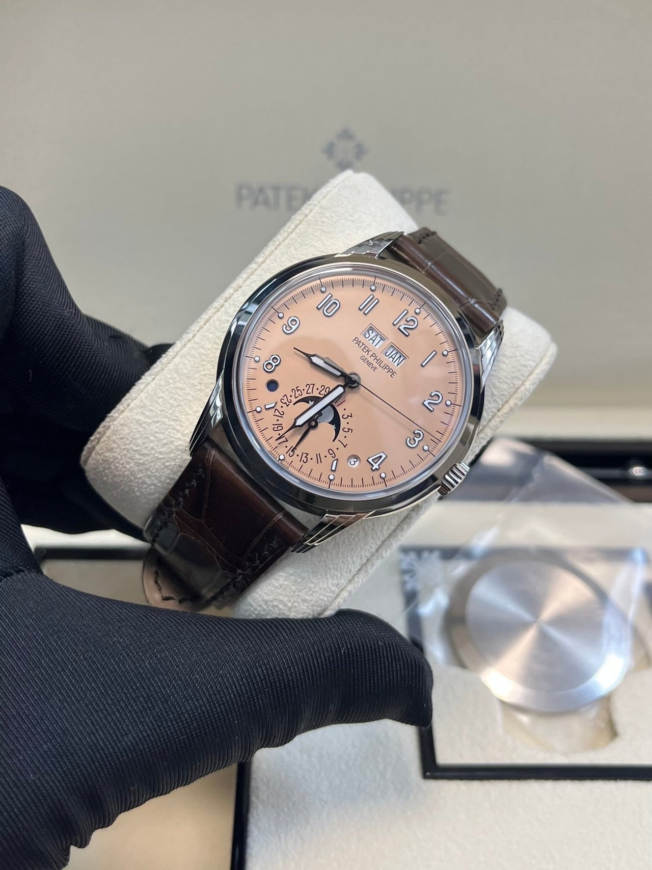 Patek Philippe Perpetual Calendar Grand Complications Salmon Dial Perpetual Calendar (Reference # 5320G) - WatchesOff5thWatch