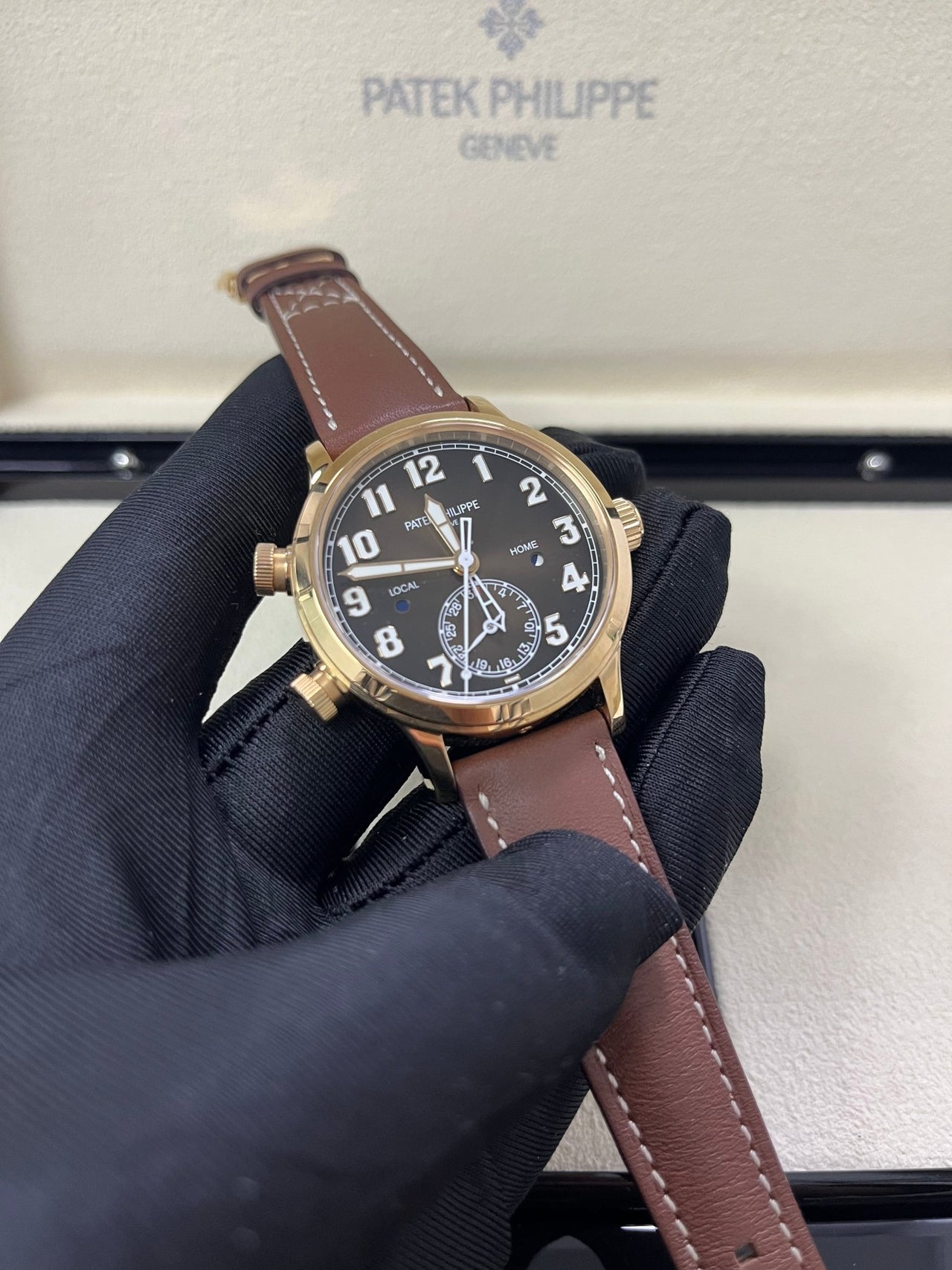 Patek Philippe Travel Time 37mm Rose Gold/ Brown Sunburst Dial (Ref# 7234R - 001) - WatchesOff5thWatch