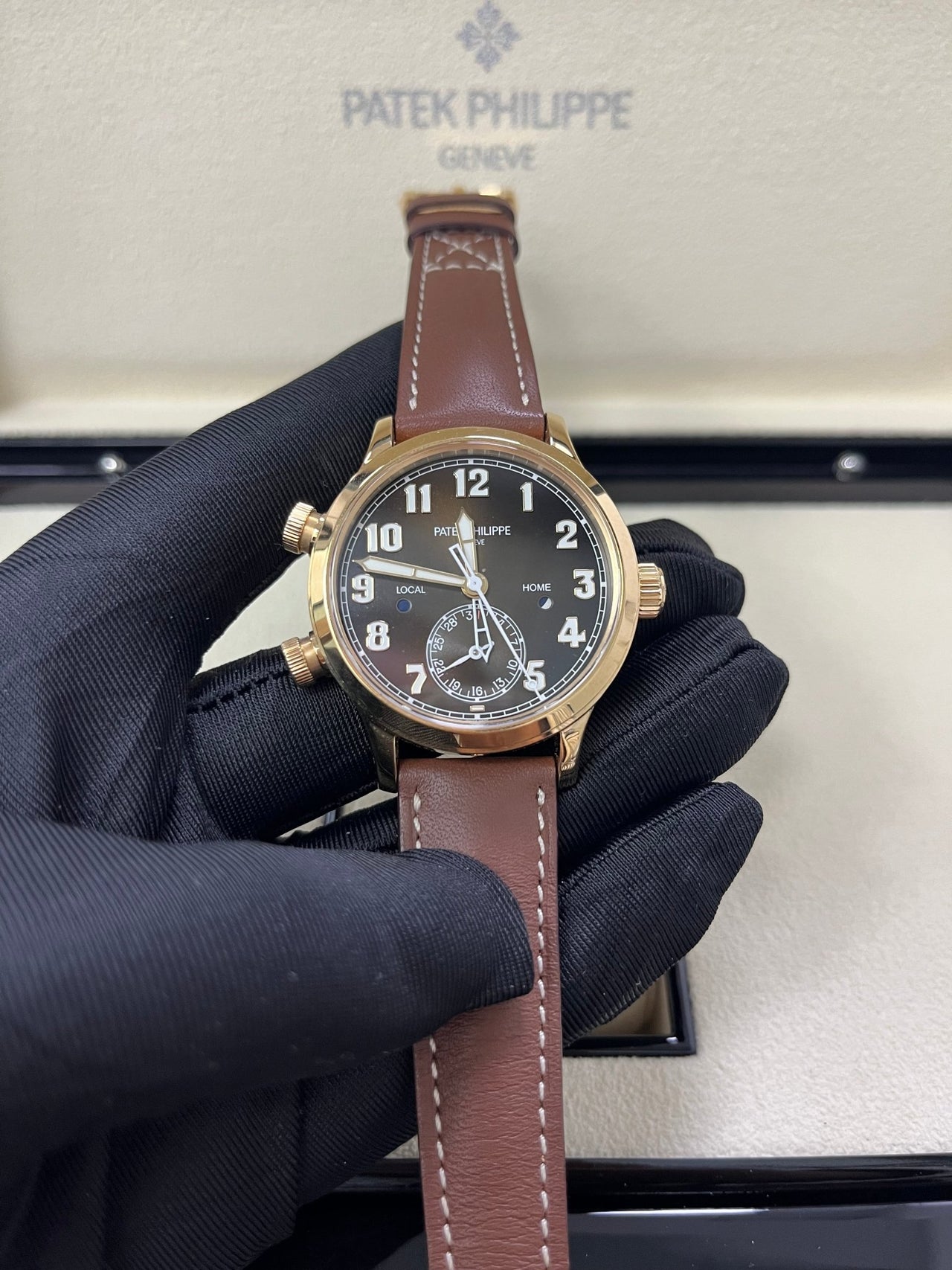 Patek Philippe Travel Time 37mm Rose Gold/ Brown Sunburst Dial (Ref# 7234R - 001) - WatchesOff5thWatch