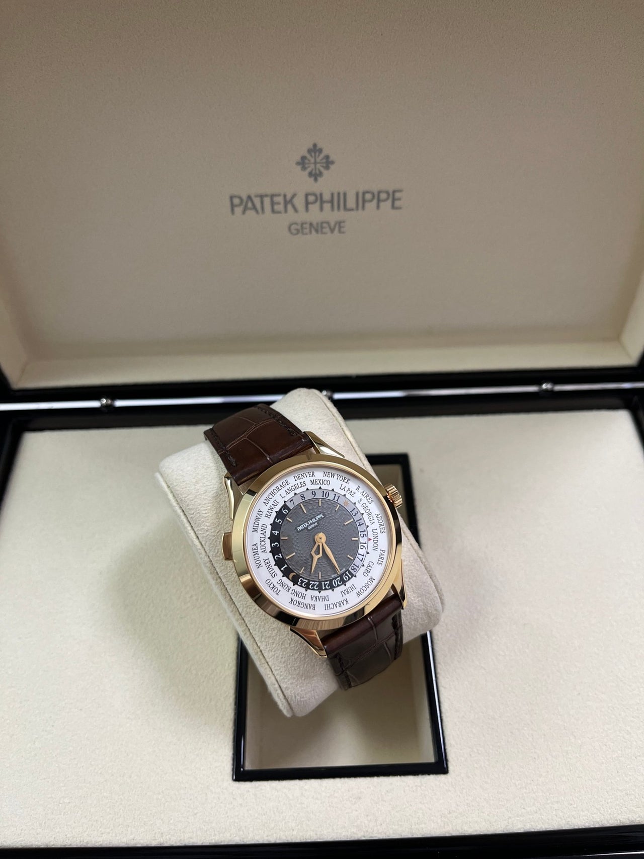 Patek Philippe World Time Rose Gold Charcoal Gray Dial 5230R - 001 - WatchesOff5thWatch